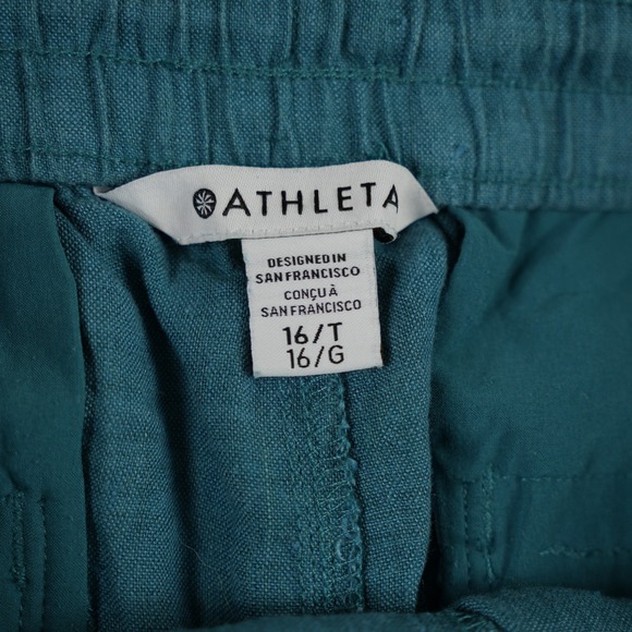 Athleta Retreat Linen High Rise Wide Leg Pant Size 16T Teal Blue Baggy Boho - Picture 6 of 11